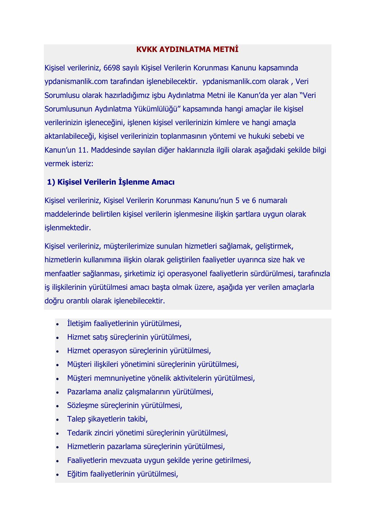 KVVK Aydınlatma Metni
